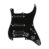 Pickguard Pre-Wired Prewired 9 Hole Guitar Pickup SSH B/W/B Shell 3ply Pickguard Kit for Stratocaster Guitar (Color : Black)