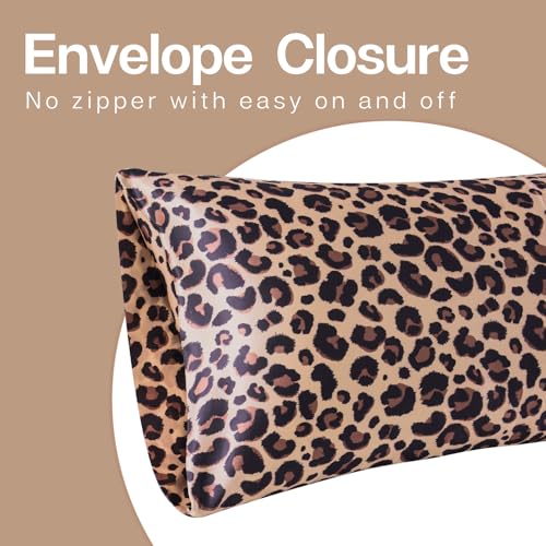 Image of MR&HM Satin Body Pillow Cover, Soft and Breathable Body Pillow Case with Envelope Closure, Cooling and Silky Long Pillowcase for Hair and Skin,Grey (20x54, Brown Leopard)