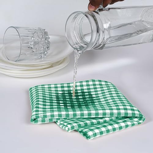 Image of 4 Pack Gingham Check Kitchen Dish Towels 16x26 Inches, Absorbent & Durable, Washable, Hand Tea Towels with Hanging Loop - Ideal for Restaurants & Home Kitchens, Green White
