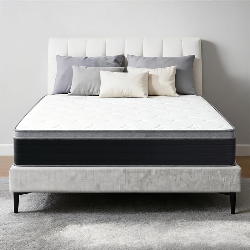 Queen Size Mattress, 10 Inch Queen Bed Mattress in a Box, Pocketed Coil Mattresses, Soft & Hotel-Quality, 60x80 Inch, Single Person Movable