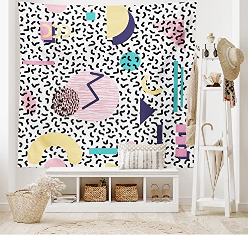 Ambesonne 90S Tapestry, Geometric Pattern In Retro Style Round Half Moon Triangle Shapes Art, Wall Hanging For Bedroom Living Room Dorm Decor, 60" X 80", Yellow Pink #TOP1