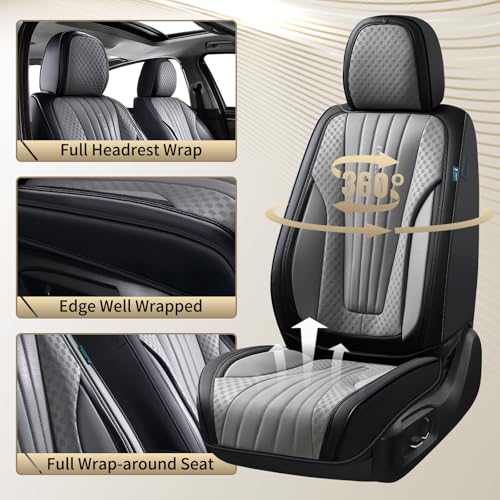 FLORICH Car Seat Covers, Premium Leatherette Car Seat Covers Full Set, Automotive Vehicle Seat Cushions Front Seats and Back, Waterproof Seat Protectors for Sedans Cars SUV Trucks, Black&Gray by FLORICH - Image 4