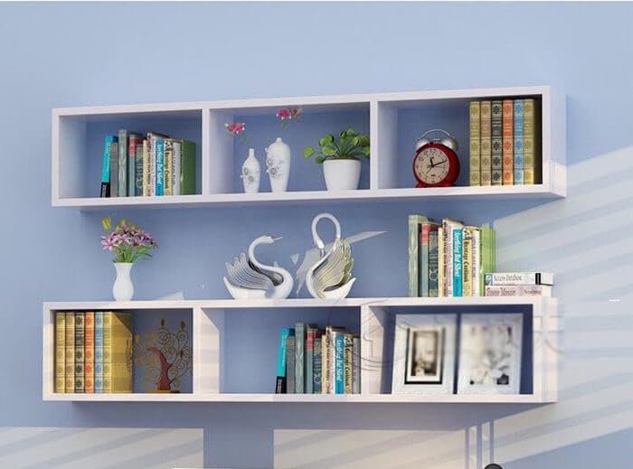 Image of Wall Mount Floating Shelves for Books Shelf, Antiques, Organizer, Storage - DIY - MDF (Grid-White)