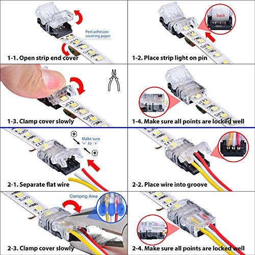 Nicelux Cct Tunable Led Strip Connector 10Mm 3 Pin (5Pcs) With 9.8 Feet 20 Awg Led Extension Wire, Diy Both Strip To Power And Board To Board Jumper, Non-Waterproof #TOP3