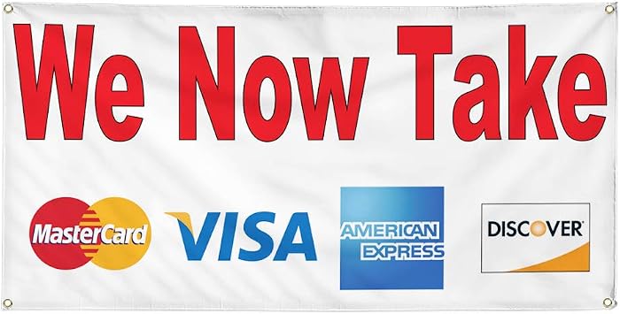 Vinyl Banner Multiple Sizes We Now Take Mastercard Vasa Red Business Outdoor Weatherproof Industrial Yard Signs 6 Grommets 36x72Inches