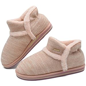 KuaiLu Huis Sloffen Laarzen Dames Winter Warme Pluche Bontge Breid Pantoffels Bootie Vrouwen Memory Foam Slippers Boots Pluizig Fleece Huispantoffels Antislip Harde Zool Huisschoenen Roze 43