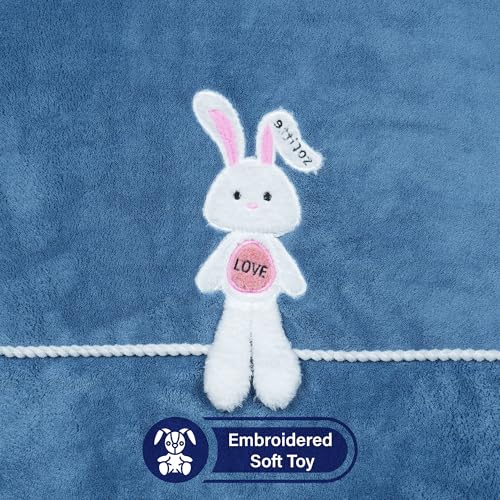 Image of Story@Home Kids Microfiber Bath Towel with Bunny Design | Quick Dry & Soft | 300 GSM | 120 x 70 cm | Lightweight Pool, Beach & Bath Towel for Boys & Girls | Blue