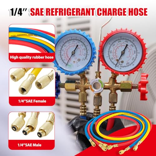 HUAREW 3Pcs AC Manifold Gauge Hose Kit for R404A R12 R22 R502 R134A by HUAREW - Used condition - Image 3