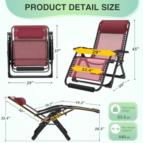 image for Suteck Oversized Zero Gravity Chair,29In XL Lounge Chair w/Removable C