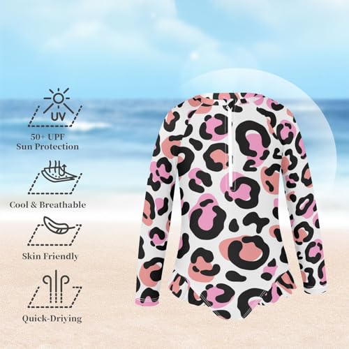 susiyo Modern Leopard Girls Long Sleeve One Piece Swimsuits Rash Guard Bathing Suit UPF 50+ Zipper Girl Swimwear2