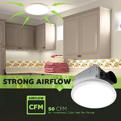 Homewerks 7141-50 Bathroom Fan Integrated LED Light Ceiling Mount Exhaust Ventilation 0.7 Sones 50 CFM, White by Homewerks Worldwide - Used condition - Image 6