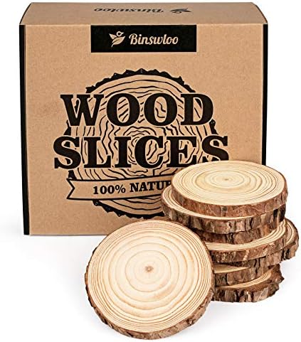 Binswloo 30 Pcs Natural Wood Slices, 3.5-4 Inch Unfinished Craft Wood Circles Round Wood Discs for Arts DIY Crafts Paintings Christmas Ornaments Wedding Decoration Centerpieces