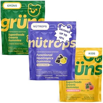 Gruns Greens + Nutrops Mushroom + Kids Multivitamin Gummies 3x28