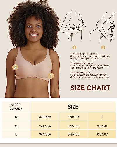 Niidor Seamless Wireless Bra For Women Comfortable Everyday Bra V Neck Bra Bralette With Thin Soft Breathable Fabric Bra(Beige,M) #TOP5