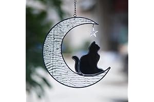 Stained Glass Cat on White Moon: Exclusive Cat Lover Gifts, Artistic Black...