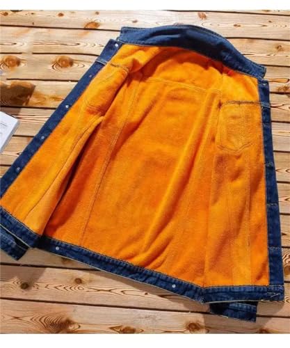 Men Winter Fleece Lining Thick Warm Denim Two Piece Set Slim Fit Cowbody Jacket Jeans Suit Cargo Sets4