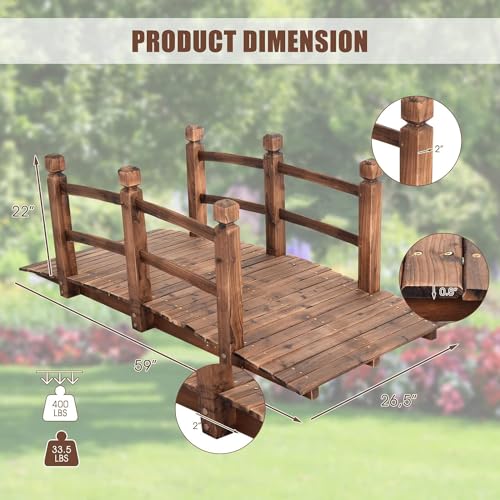 image for Giantex 5 FT Wooden Garden Bridge, Stained Wood Arc Footbridge with Ra
