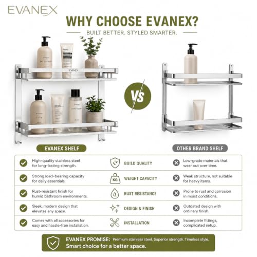 Image of EVANEX 2 Layer Folding Shelf for Bathroom 304 Grade Stainless Steel Bathroom Racks and Shelves Wall Mounted Multipurpose Shelf Bathroom Accessories Set