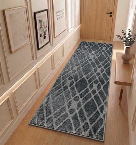 BestHomeCustom Custom Size Hallway Runner Rug Trellis Grey Color 31 inch Wide Select Your Length Non-Slip (Skid Resistance) Rubber Backing 8 feet x 31 inch (Color Options Available)