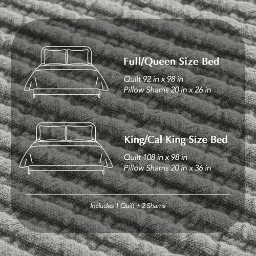 Image of EVERGRACEHOME Cotton Coverlet Set King Size 3 Pieces, Lightweight Soft Ribbed Matelasse Bedspread Quilt Set, Cozy Oversized Quilted Bedding Set with 2 Pillow Shams for All Seasons, Fog Gray