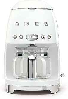 Smeg DCF02WHUK Drip Coffee Machine, 10 Cup Capacity, Auto-Start Mode, Reuseable Filter, Digital Display, Anti-Drip System, Aroma Intensity Option, 1.4 Litre Tank, White