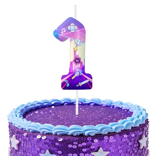Image of Purple Number 1 Birthday Candles, Cartoon Themed Cake Toppers for Boys Girls Cake Decorations, Birthday Decorations Party Supplies, Number Candles for Party Decor