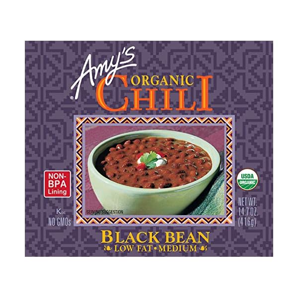 Amys-Organic-Black-Bean-Chili-Low-Fat-USDA-Organic-147-Ounce Amy's Organic Chili, Vegan Medium Black Bean Chili, Gluten Free, Low Fat, Gluten Free, 14.7 Oz (12 Pack)