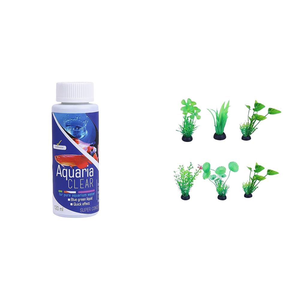 Foodie Puppies Aquatic Remedies Aquaria Clear - 120ml & Foodie Puppies 6 in 1 Aquarium Artificial Plastic Simulation Decorative Aquatic Accessories Plants (Plant 3, 9cm)