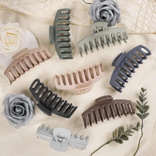 Image of ANNA CREATIONS 8 Pcs Korean Fashion Matte Hair Claw Clips Strong Hold Clutcher for Thick & Thin Hair Accessories Clutches for Women & Girls