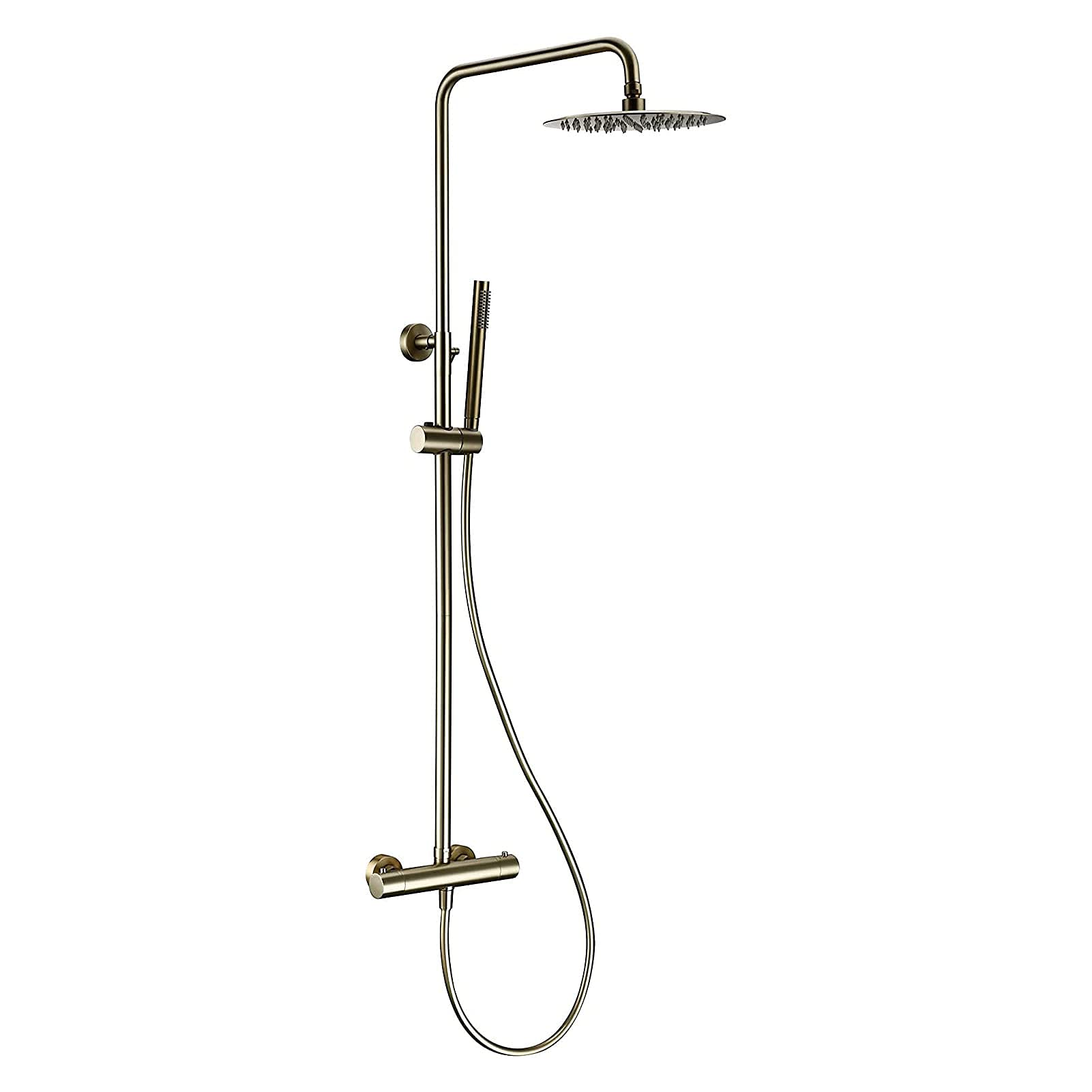 AYCDL Thermostatic Shower System, 10Inch Rainfall Shower Head with Handheld Shower Sprayer, Wall Mounted Single Handle Shower Faucet Set,Rose Gold,Rose Gold,Brushed Gold