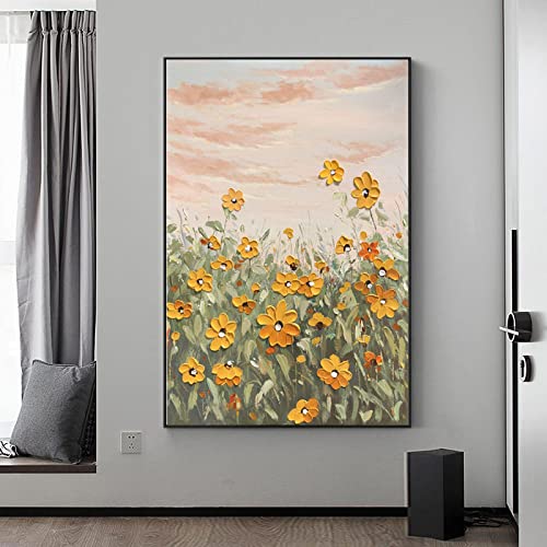 Peinture abstraite à l’huile de fleur pour un salon moderne et lumineux