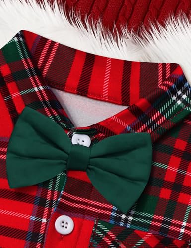 Baby Boy Christmas Outfit My First Christmas Plaid Gentleman Romper + Reindeer Suspender Pants 0-12Months 2Pcs3