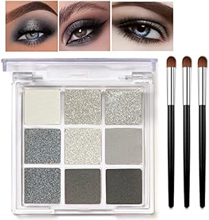 Smoky Eyes Eyeshadow Palette, 9 Colours Black Gray Eye Shadows Palette, Highly Pigmented Colours Make-up Palettes Matte Shimmer Eyeshadow Makeup, Cool Smoky Eye Shadow Pallets for Women, with Brushes