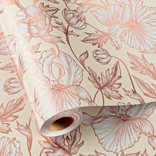 Homeral Floral Wrapping Paper Roll - Rose Gold Flower...