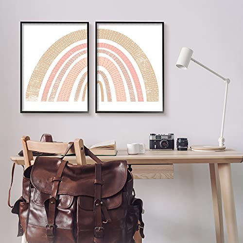 Stupell Industries Abstract Pink Neutral Kid's Rainbow Arches Striped Patterns, Design by Daphne Polselli Black Framed Wall Art, 2pc, Each 24 x 302