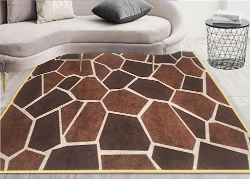 Rustic Stone Geometric Design 2' X 3' Area Rug Anti Fatigue Entryway Doormat Patio Living Room Carpet, Brown