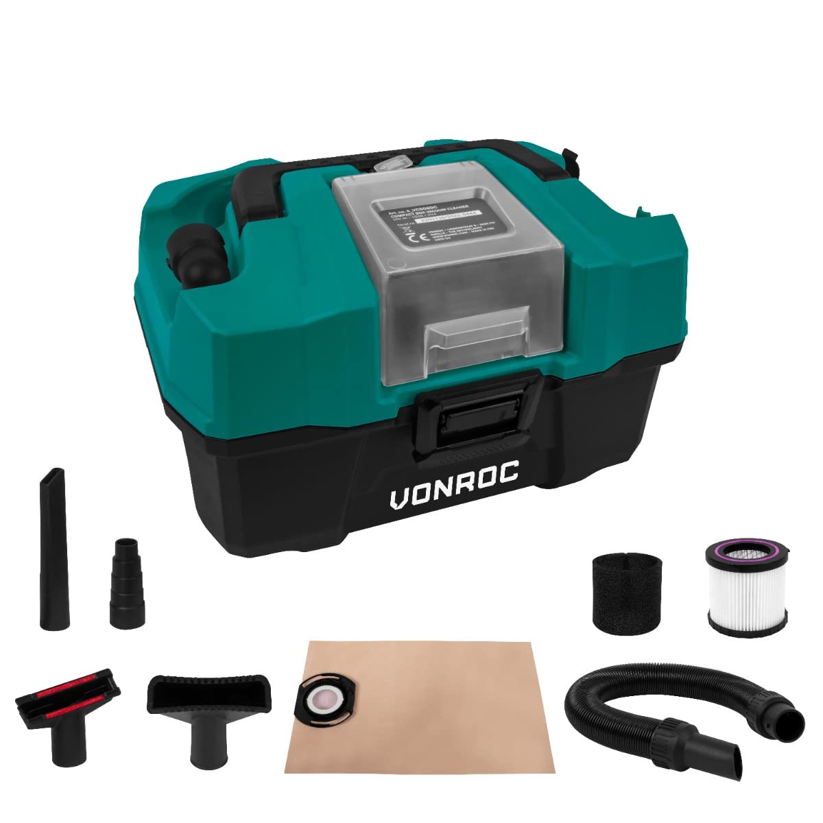 VONROC Aspiratore portatile multifunzione 20V | accessori inclusi | Batteria 2.0Ah e caricatore rapido inclusi