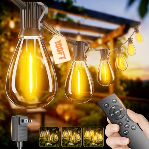 Sikitul 100FT LED Outdoor String Lights with Remote, One Continuous Strand Patio Lights with 35+1...