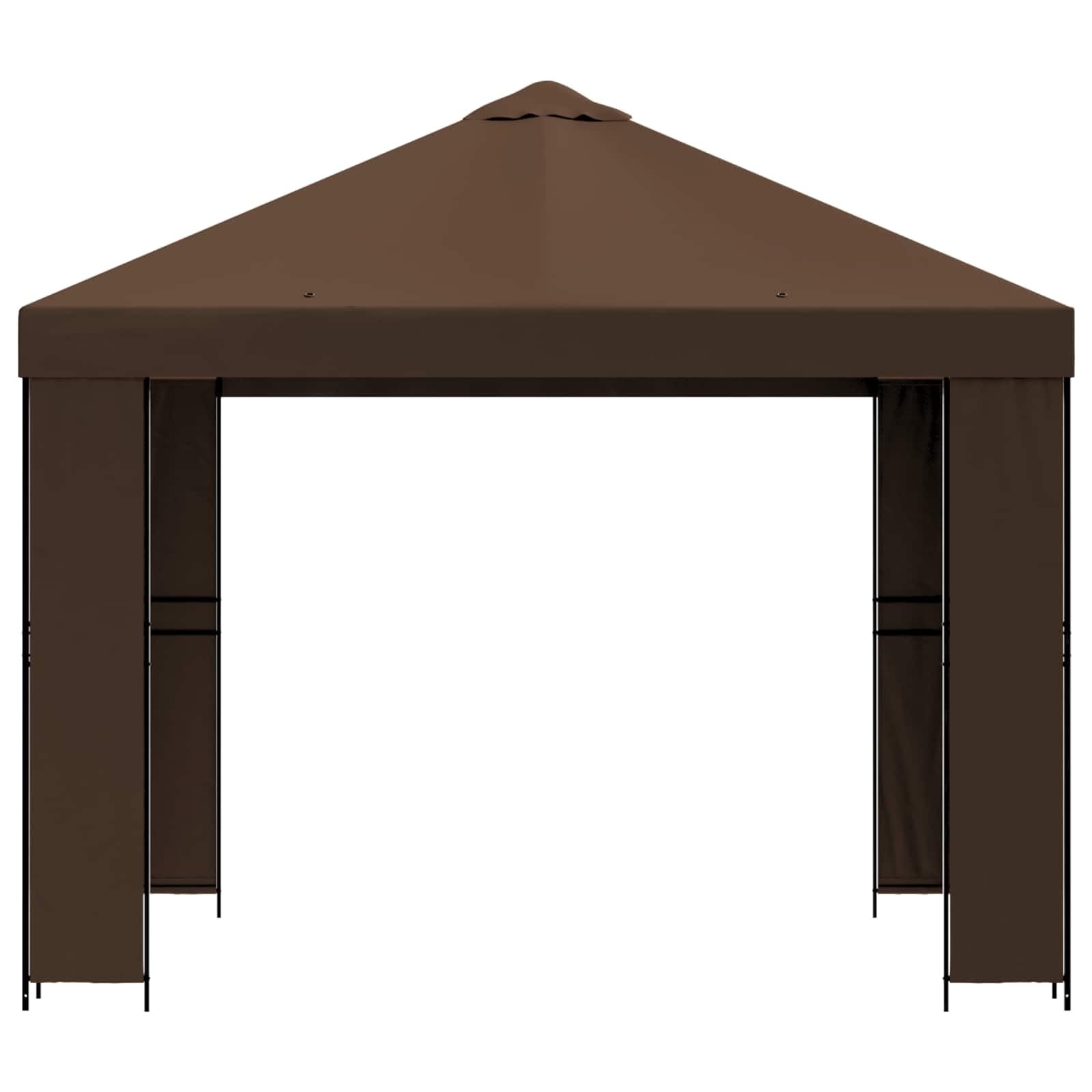 Pavillon 3 x 3 m Marron Polyester et Acier Résistant à l'eau Abri extérieur pour Jardin Terrasse Patio Balcon avec Structure Stable et Grand Couvercle