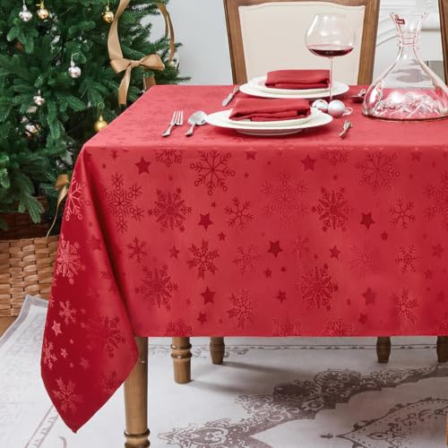 Romanstile Weihnachten Tischdecke rot abwaschbar 140x240 Jacquard Damask...
