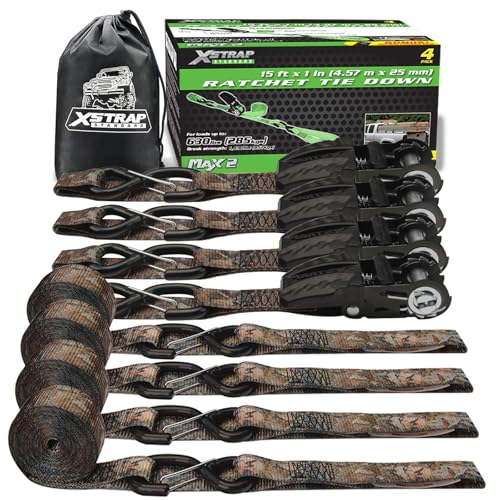 XSTRAP STANDARD 1x15Ft Ratchet Tie Down Straps 4PK Integrated Soft Loops