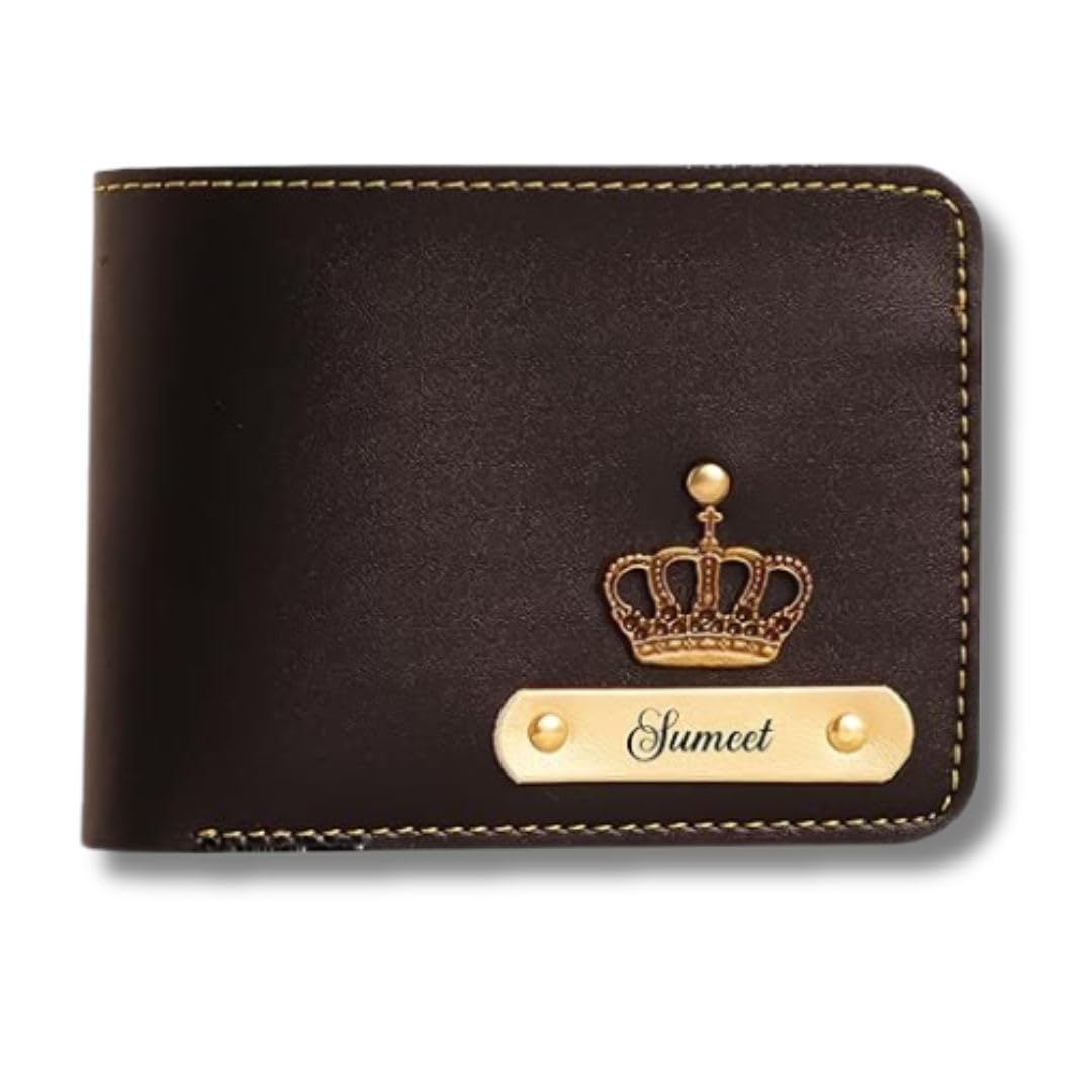 Personalized Leather Wallet for Men with Crown Design, Name Customisation (Black)-image-44