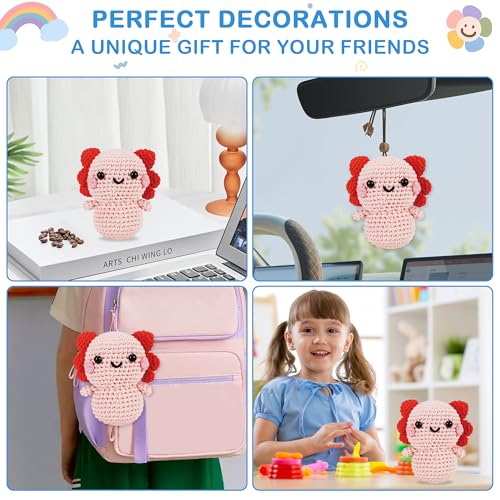 Image of StryWiin Crochet Kit for Beginners, Pink Axolotl Crochet Animal Kit with Step-by-Step Video Tutorials, DIY Beginner Crochet Kit for Adults, Ideal for Birthday and Holiday Gifts
