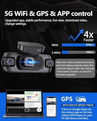 Image of 4 Channel Dash Cam Front and Rear 4K 360View Dash Camera for Cars with GPS, G-Sensor, 5G WiFi, Loop Recording, App Control, 8 Lamps IR Night Vision, 24 /7 Parking Mode, 128G Card