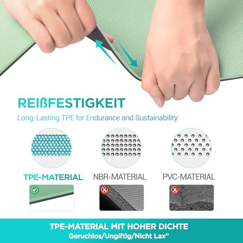 OUTDOUSE Yoga Matte, TPE Yogamatte Rutschfest Hautfreundliche Gymnastikmatte mit Ausrichtungslinien Sportmatte Dicke 6mm, Fitnessmatte Turnmatte Pilates Matte mit Tragegurt 183x61cm