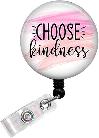 Choose Kindness - Watercolor Pink & Orange - Button Badge Reel - Retractable ID Holder Alligator or Slide Clip - BR0713