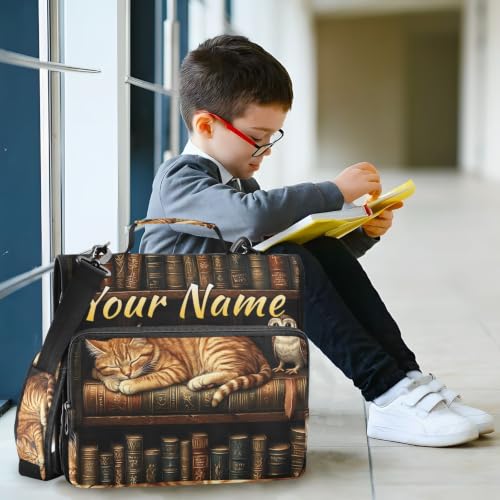 Image of Custom 3 Ring Zipper Binder Funny Cat Owl Personalized Name 1.5 Inch Binders Large Capacity Multi Pockets for School Office Supplies