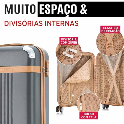 Mala de Viagem Grande Athena 30kg Rígida ABS com 4 Rodas duplas 360º e Trava de segredo númerico TSA