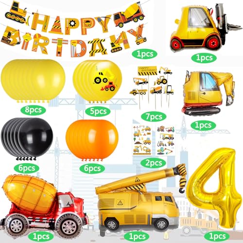 Image of Construction Birthday Party Supplies,Party Decorations Kits Construction Birthday Party Supplies Foil Balloons for Construction Theme Party