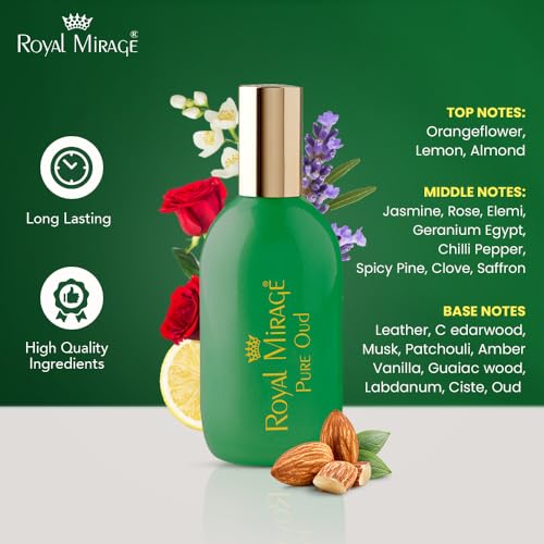 Image of Royal Mirage Pure Oud Eau De Cologne | Long-Lasting Unisex Perfume | Oud, Leather & Saffron Notes | Bold & Captivating Luxury Fragrance | Exotic & Sophisticated Scent | Gift for Men & Women | 120ml